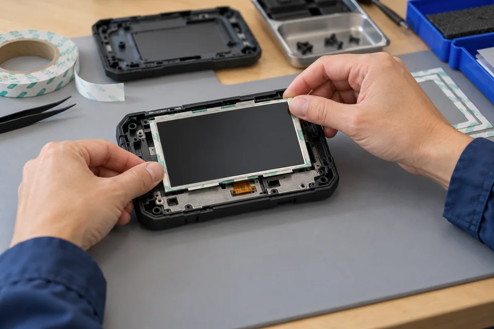 Illustrative image: Assembly of displays, lenses, batteries and components