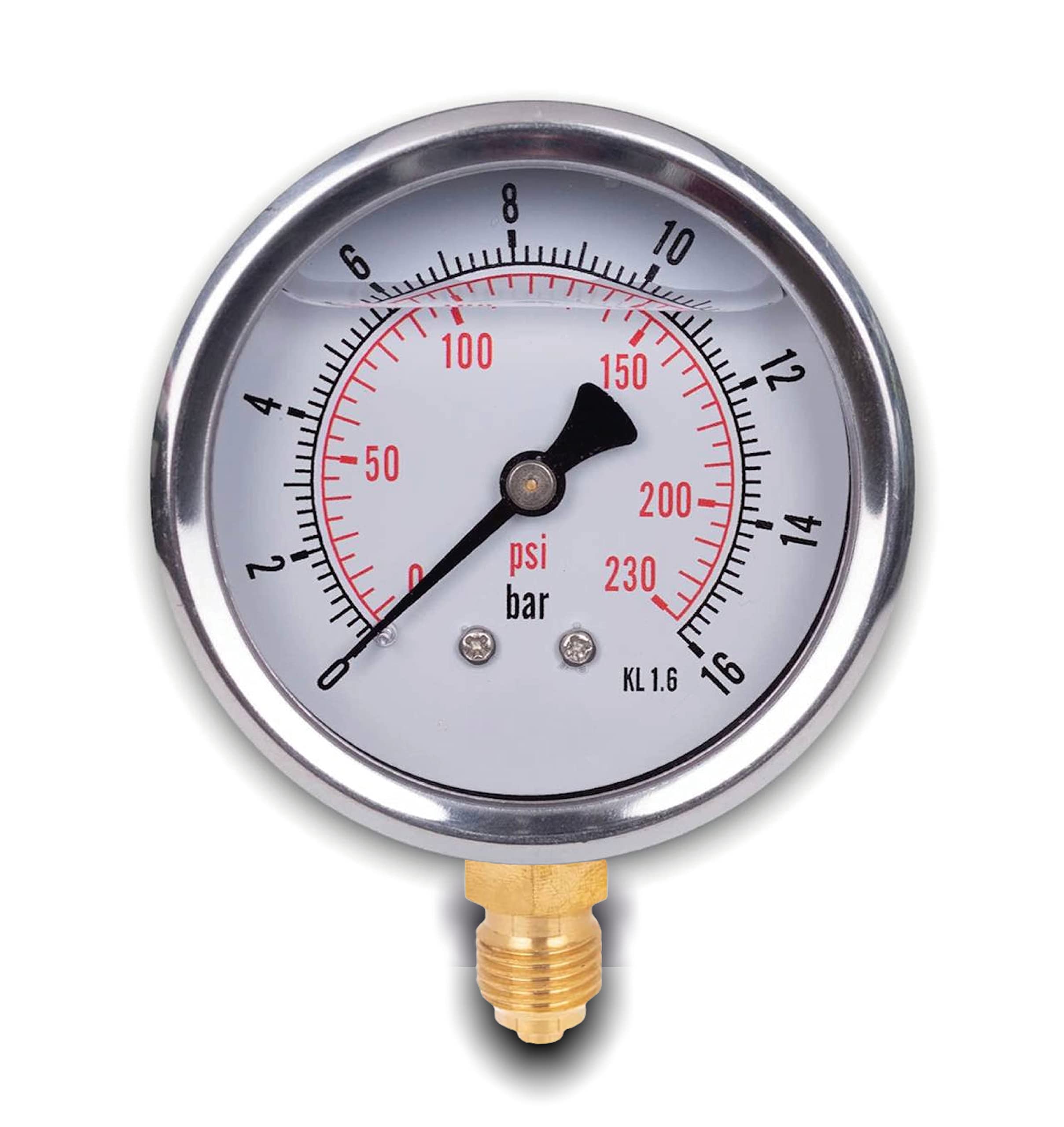 MX70 Pressure gauge (0 - 16 bar) Shock resistant G 1/4 63 mm 304g