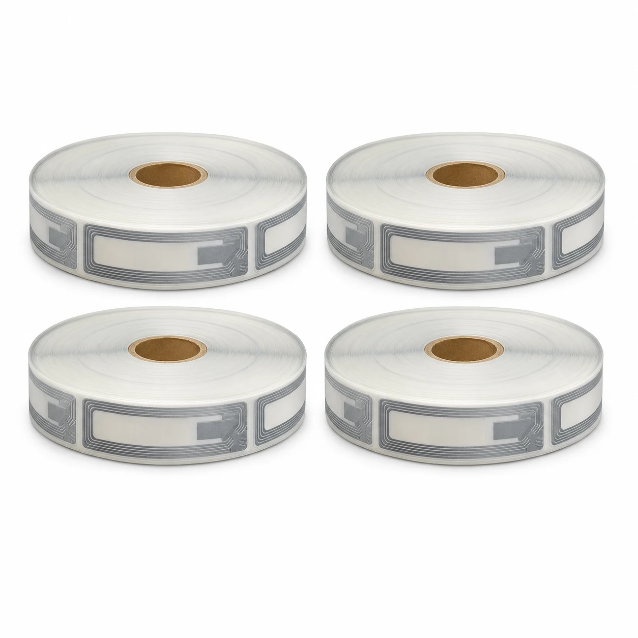 Confezione 4 rotoli Checkpoint 3710 etichette antitaccheggio RF 8,2 MHz trasparenti 15,1 × 52 mm, 500 per rotolo
